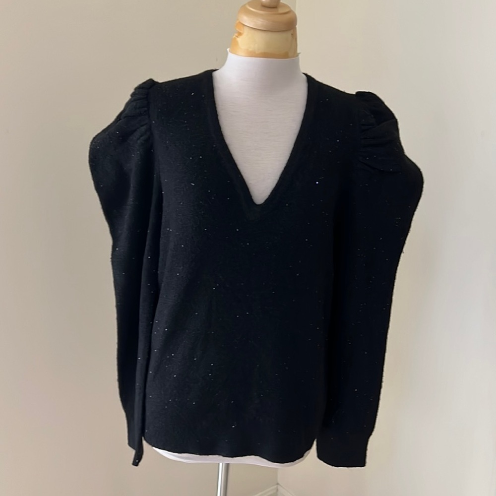 New! Lilly Pulitzer large black Navita sequin glitter puff sleeve sweater.